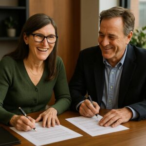 two brokers signing papers